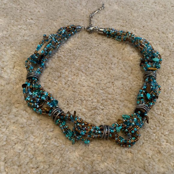 Faux Turquoise, Tiger Eye and Beaded Statement Necklace - Picture 5 of 14